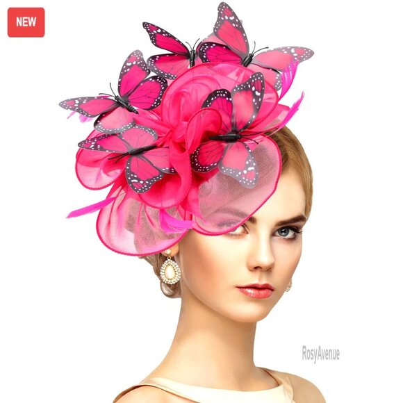 Organza Fascinator Hat with Butterfly Accents, Hair Clip Design, Tea Party